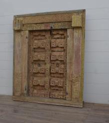 HAND CARVED SOLID WOOD INDIAN DOOR & CASING