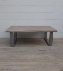 SOLID LIVE EDGE WOOD COFFEE TABLE W/ METAL BASE