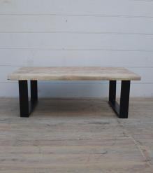 SOLID LIVE EDGE WOOD COFFEE TABLE W/ METAL BASE