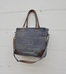 CANVAS & FULL HIDE LEATHER TOTE BAG