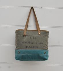 CANVAS & FULL HIDE LEATHER TOTE BAG