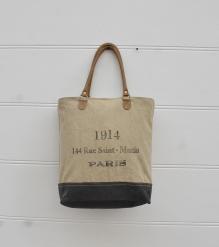 CANVAS & FULL HIDE LEATHER TOTE BAG