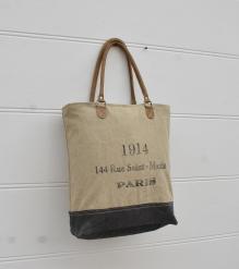 CANVAS & FULL HIDE LEATHER TOTE BAG