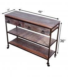 SOLID RECLAIMED TEAK WOOD & IRON 2 DRAWERS CONSOLE