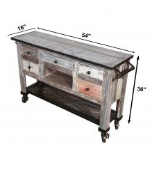 SOLID RECLAIMED TEAK WOOD, GLASS & IRON TROLLEY CABINET