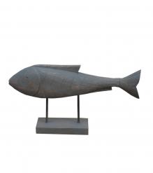 HAND CARVED SOLID WOOD FISH ON STAND