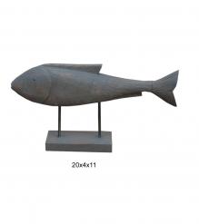HAND CARVED SOLID WOOD FISH ON STAND