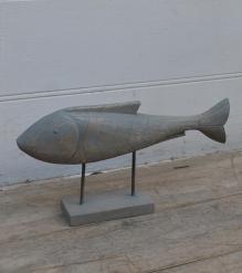 HAND CARVED SOLID WOOD FISH ON STAND