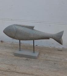 HAND CARVED SOLID WOOD FISH ON STAND