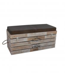 SOLID WOOD & LEATHER UPHOLSTERED TRUNK BENCH