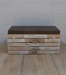 SOLID WOOD & LEATHER UPHOLSTERED TRUNK BENCH