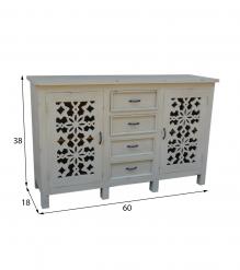 HAND CARVED SOLID WOOD SIDEBOARD W/ 2 DOORS & 4 DRAWERS