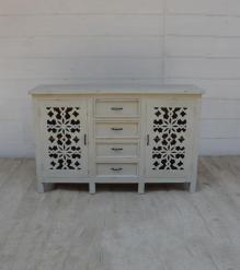 HAND CARVED SOLID WOOD SIDEBOARD W/ 2 DOORS & 4 DRAWERS