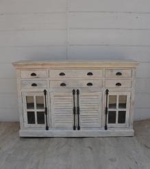 SOLID WOOD, GLASS & METAL SIDEBOARD W/ 8 DRAWERS & 4 DOORS