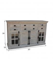 SOLID WOOD, GLASS & METAL SIDEBOARD W/ 8 DRAWERS & 4 DOORS