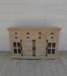 SOLID WOOD, GLASS & METAL SIDEBOARD W/ 8 DRAWERS & 4 DOORS