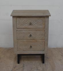 SOLID HAND CARVED WOOD 3 DRAWER NIGHTSTAND / END TABLE