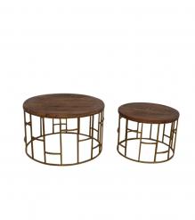 SET OF 2 SOLID WOOD & METAL TABLES