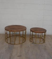 SET OF 2 SOLID WOOD & METAL TABLES