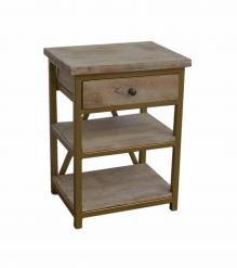 SOLID WOOD & IRON NIGHTSTAND / END TABLE