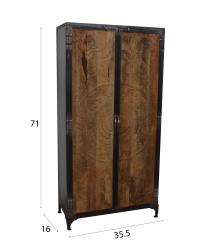 SOLID CARVED WOOD + METAL DOUBLE DOOR CABINET