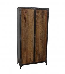 SOLID CARVED WOOD + METAL DOUBLE DOOR CABINET
