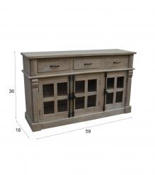 SOLID WOOD & GLASS SIDEBOARD W/ 3 DRAWERS & 3 DOORS