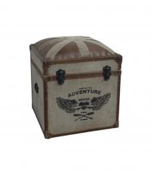 Canvas, Leather + Wood Storage Ottoman