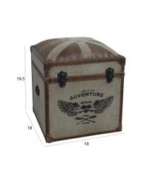 Canvas, Leather + Wood Storage Ottoman