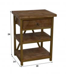 SOLID WOOD & IRON NIGHTSTAND / END TABLE