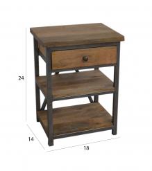 SOLID WOOD & IRON NIGHTSTAND / END TABLE