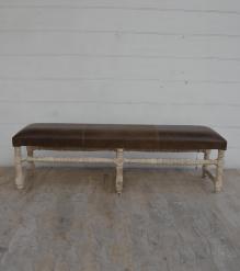 SOLID WOOD & UPHOLSTERED LEATHER BENCH