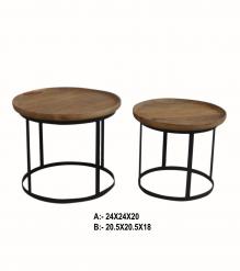 SET OF 2 SOLID WOOD & IRON END TABLES