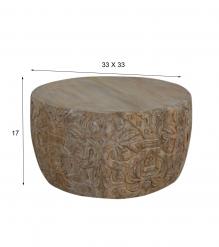 HAND CARVED SOLID WOOD ROUND COFFEE TABLE