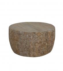 HAND CARVED SOLID WOOD ROUND COFFEE TABLE