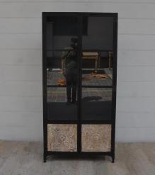 SOLID CARVED WOOD, IRON & GLASS CABINET