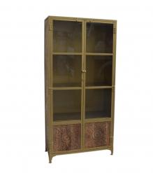 SOLID CARVED WOOD, IRON & GLASS CABINET