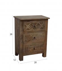 SOLID HAND CARVED WOOD NIGHTSTAND / END TABLE 3 DRAWERS