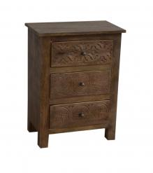 SOLID HAND CARVED WOOD NIGHTSTAND / END TABLE 3 DRAWERS