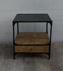 SOLID WOOD & IRON 1 DRAWER END TABLE NIGHTSTAND