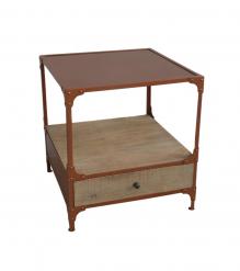 SOLID WOOD & IRON 1 DRAWER END TABLE NIGHTSTAND