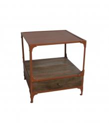 SOLID WOOD & IRON 1 DRAWER END TABLE NIGHTSTAND