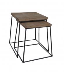 SET OF 2 SOLID WOOD & IRON END TABLES