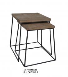 SET OF 2 SOLID WOOD & IRON END TABLES