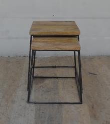 SET OF 2 SOLID WOOD & IRON END TABLES