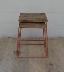 SET OF 2 SOLID WOOD & IRON END TABLES