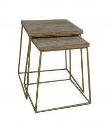 SET OF 2 SOLID WOOD & IRON END TABLES
