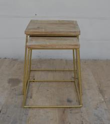 SET OF 2 SOLID WOOD & IRON END TABLES