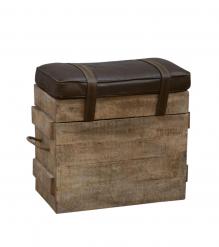 SOLID WOOD & LEATHER STOOL 