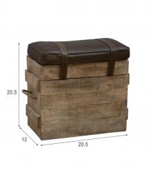 SOLID WOOD & LEATHER STOOL 